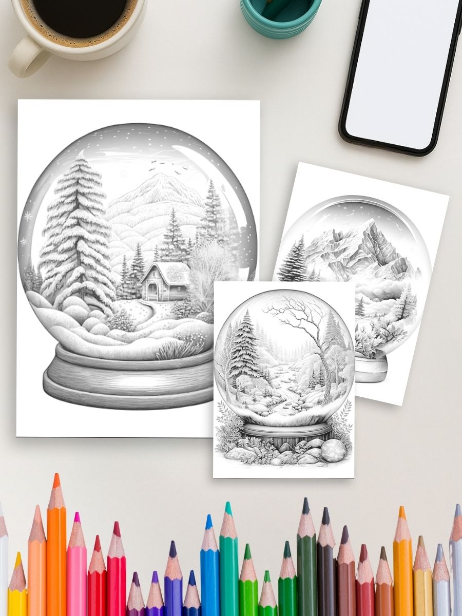 Crystal Worlds – 100 Fantasy Scenes Inside Crystal Balls | Colouring Pics